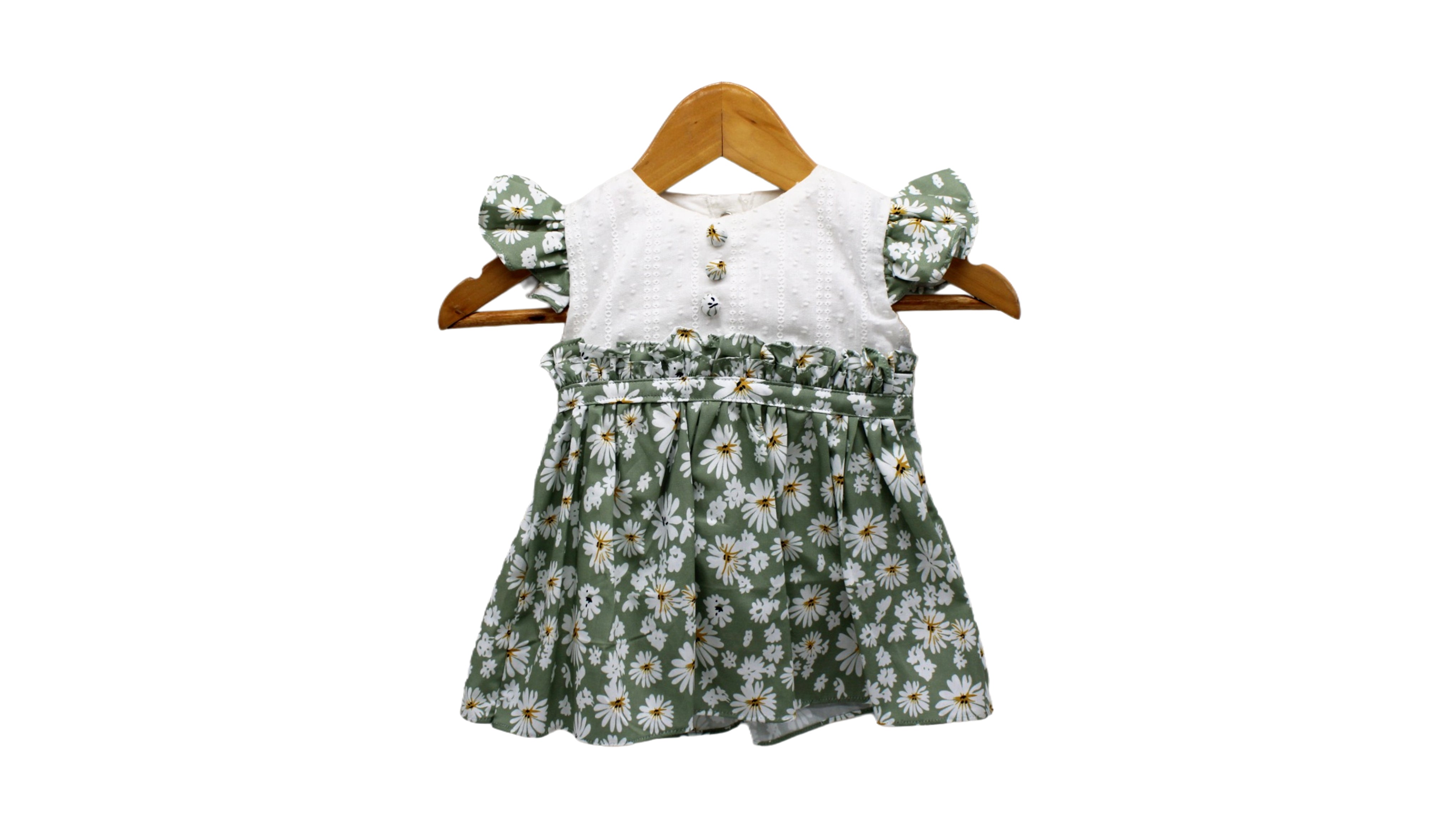 Infant Girls Green & White Floral Frock