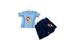 Infant Boys Sky Blue & Navy Shorts 2 Piece Set