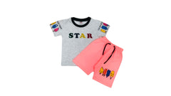 Infant Boys Grey Shirt & Peach Shorts 2-Piece Set