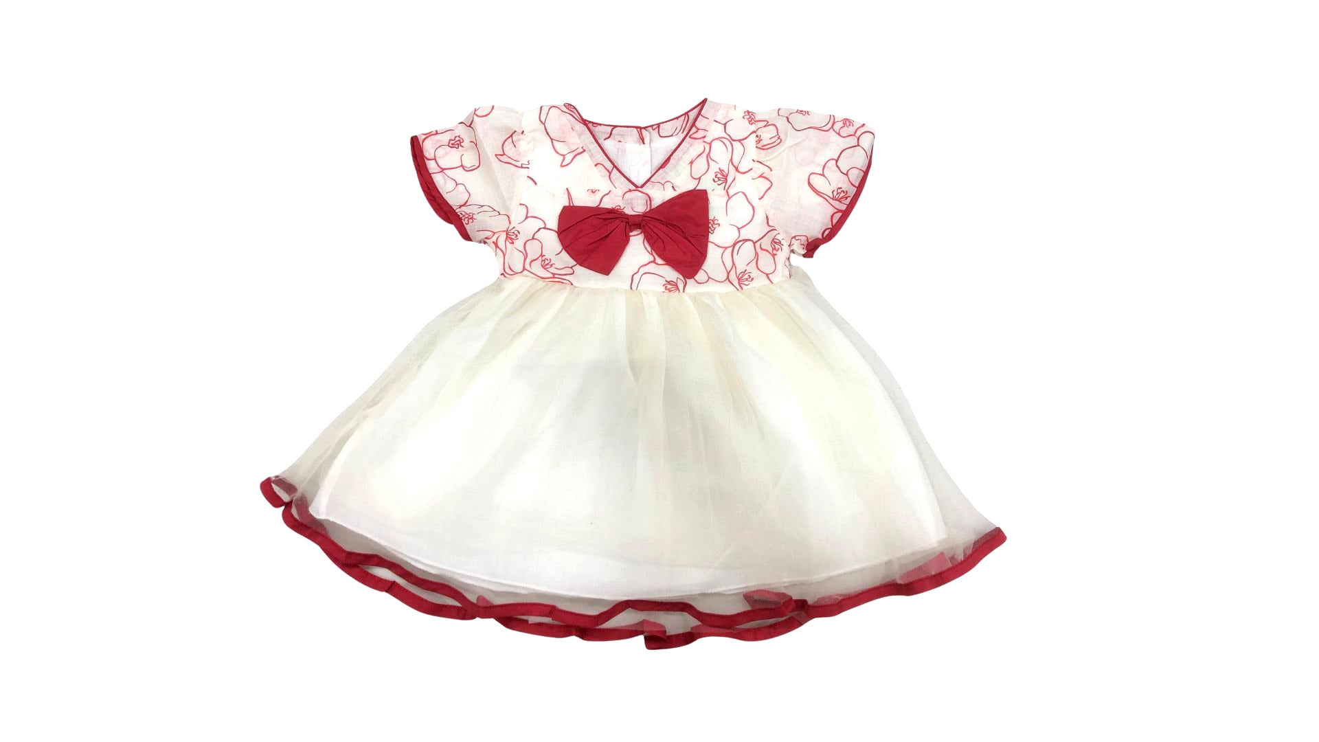 Girls White & Red Bow Frock