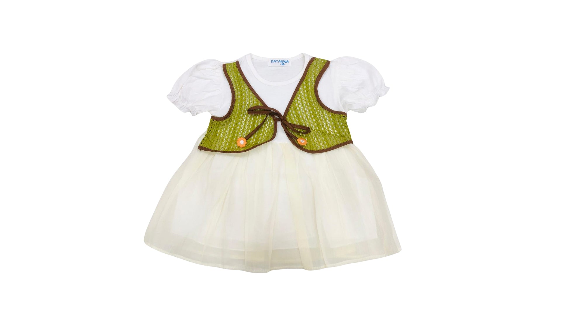 Girls White & Green Frock