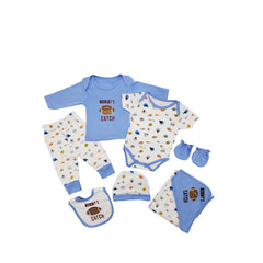 New Born Light Blue & White 6pcs Cotton Interlock