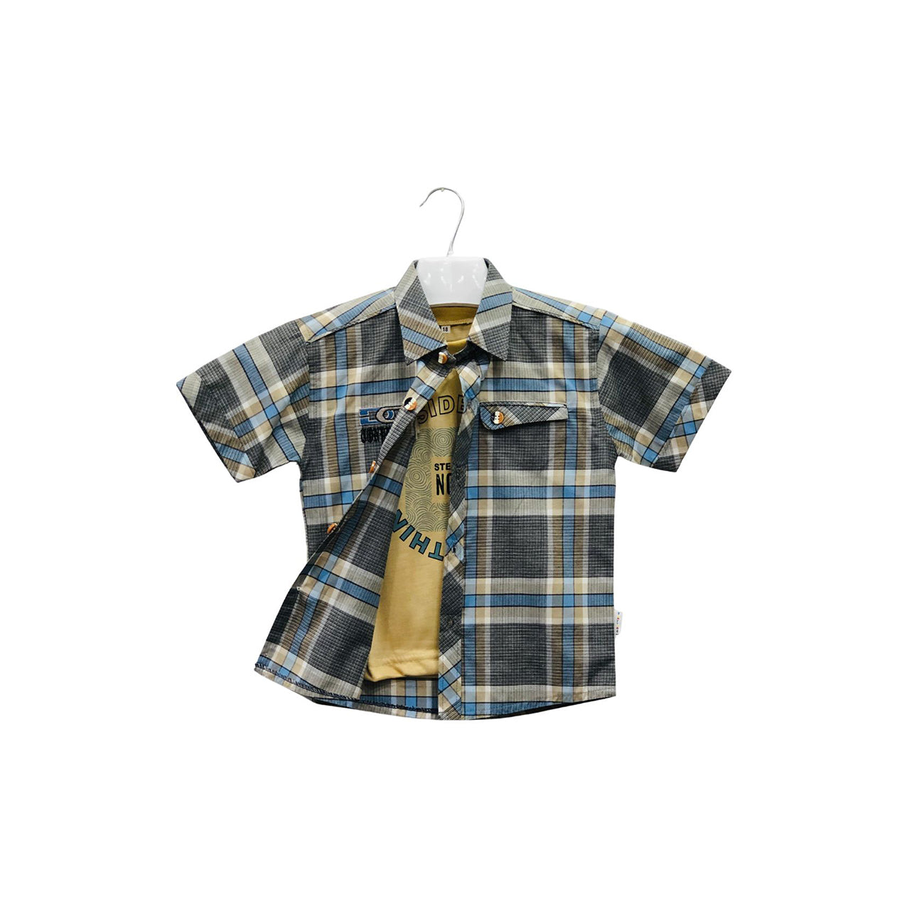 Boy's Check & Yellow Shirt With Sando