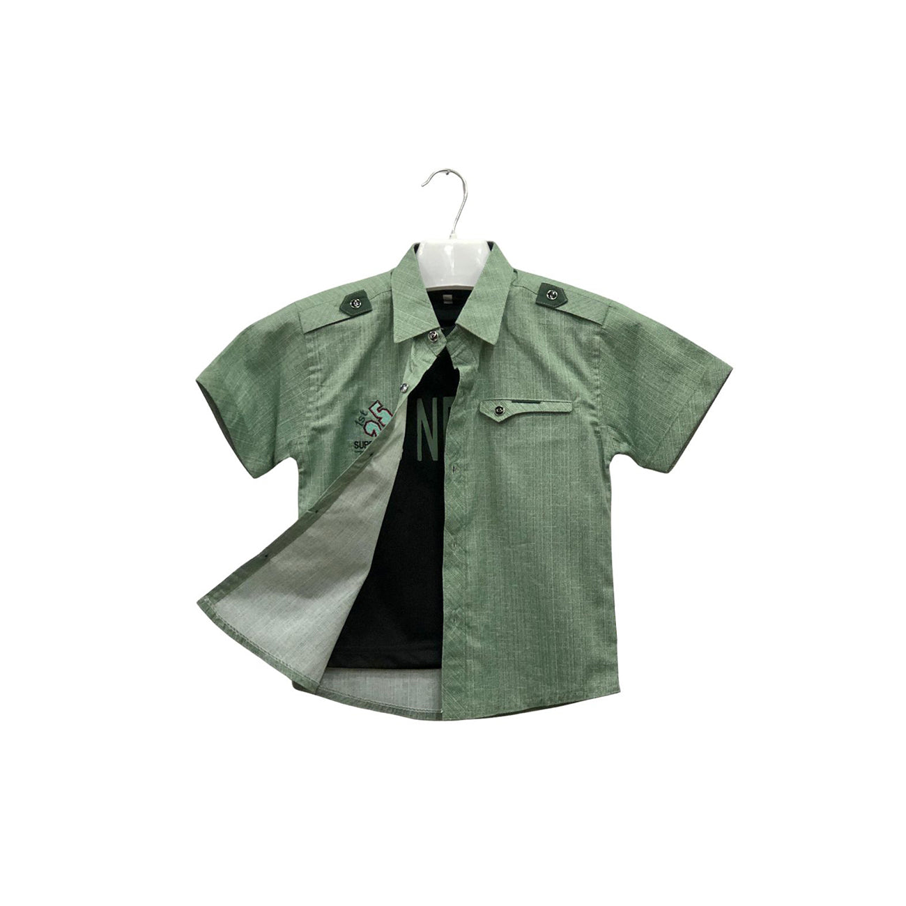Boy's Green & Black Shirt With Sando