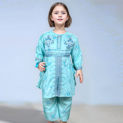 Girl's Blue Flowers Printed Lawn