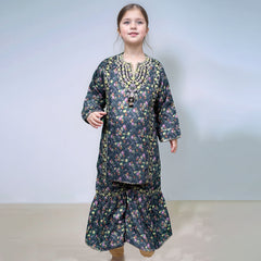 Girl's Grey Flowers Printed Lawn