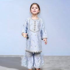 Girl's Lavender Flowers Printed Lawn