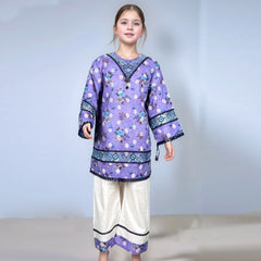 Girl's Lavender & White Printed Lawn