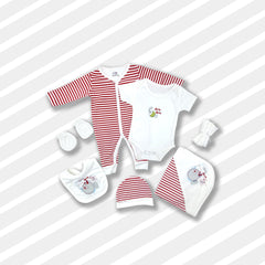 New Born Red & White 6pcs Cotton Interlock