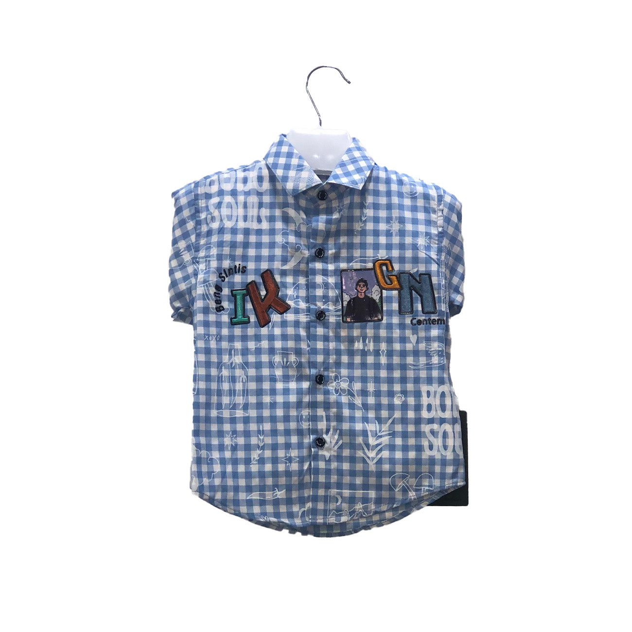 Boys Check Blue & Grey Sando Shirt