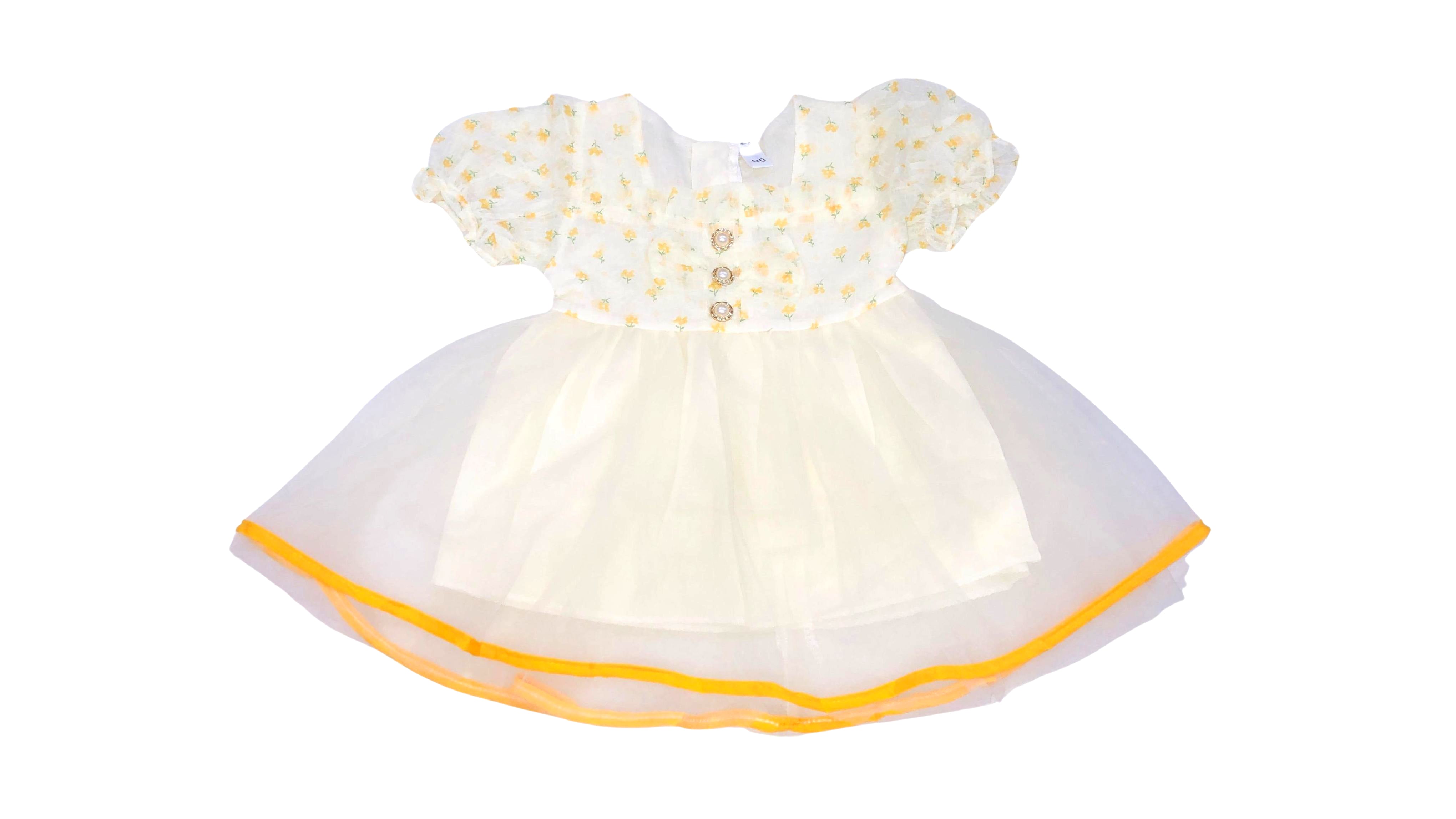 Girls White & Orange Net Frock