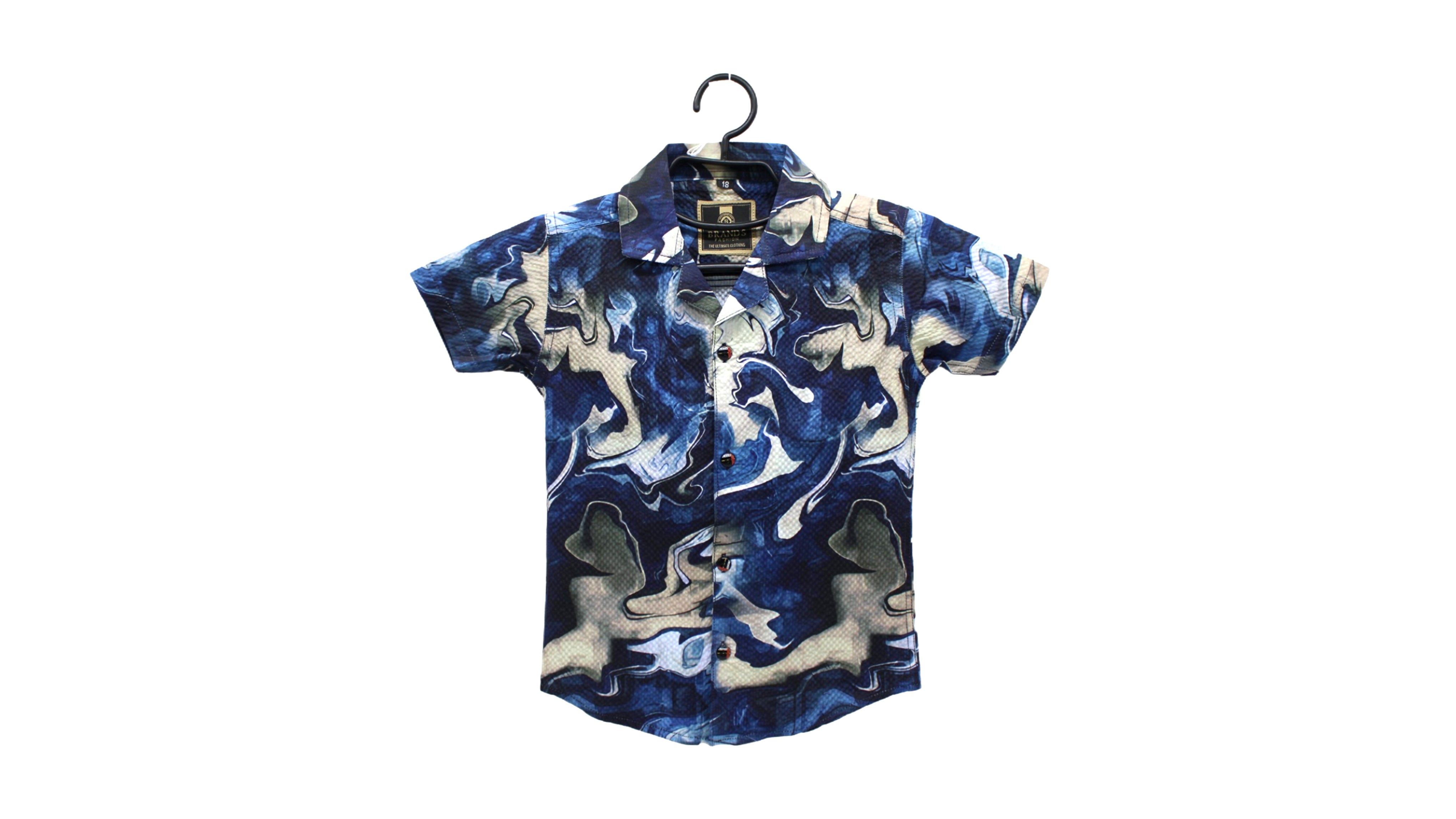 Boys Blue & Beige Abstract Print Shirt