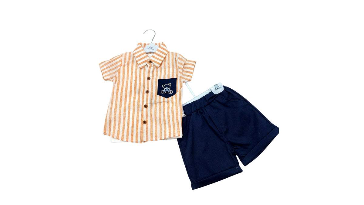 Infant Boys Beige Shirt with Navy Shorts