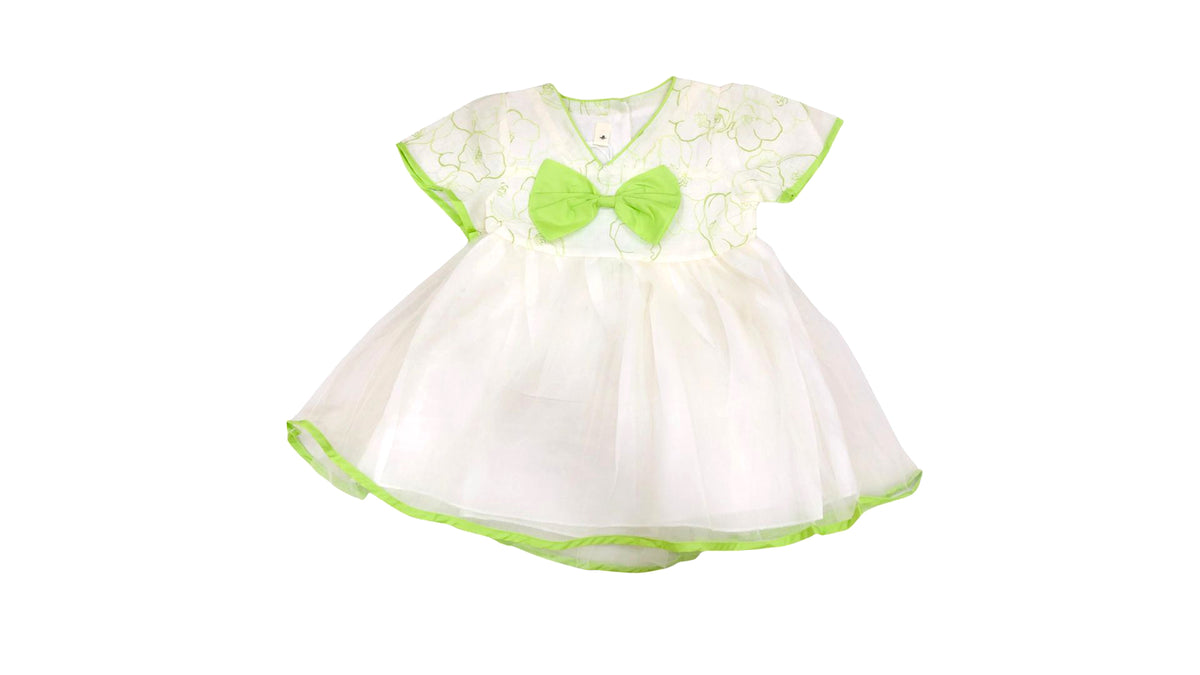 Girls White & Green Net Frock