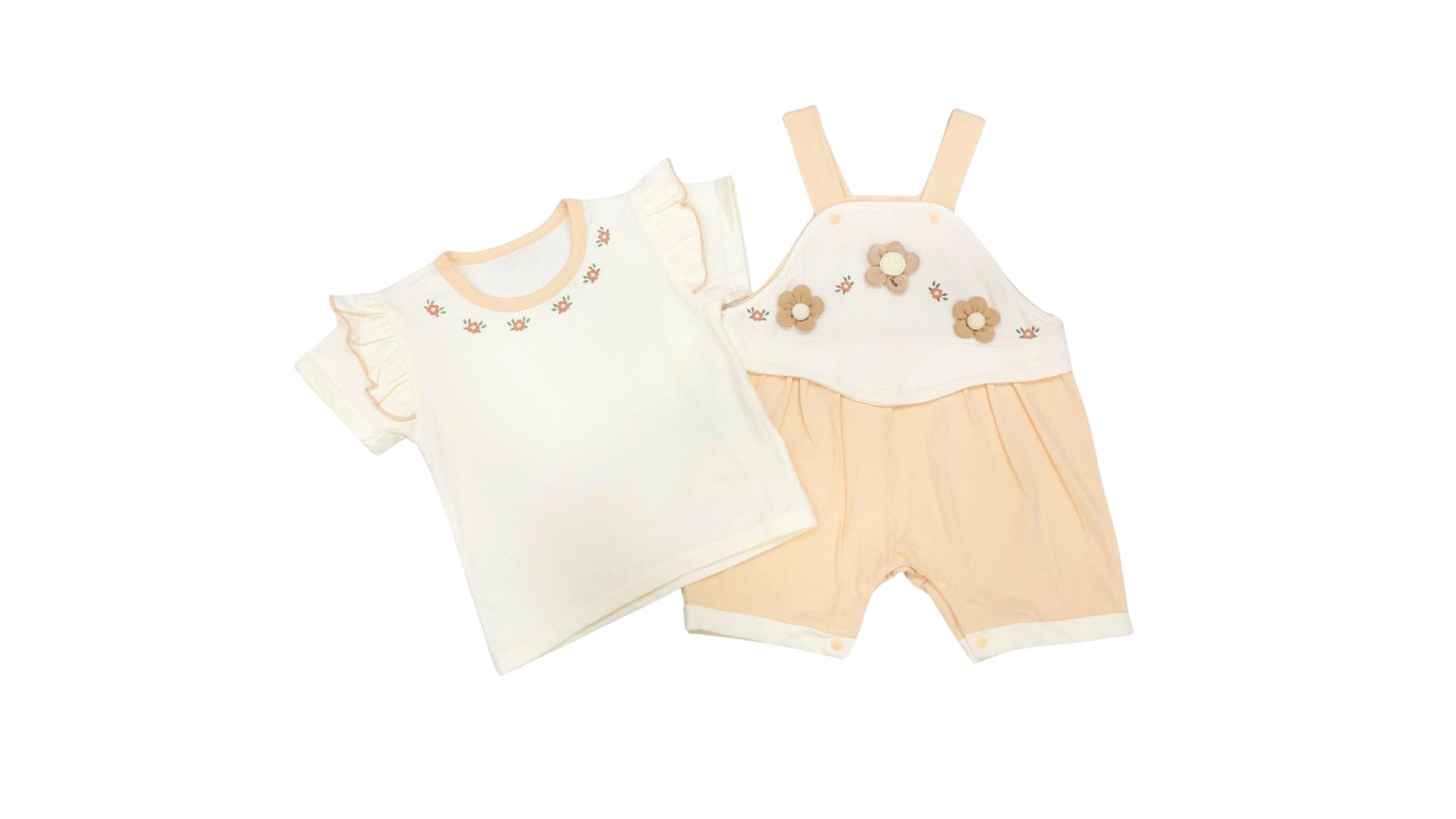 Infant Girls Peach-White Shirt & Romper