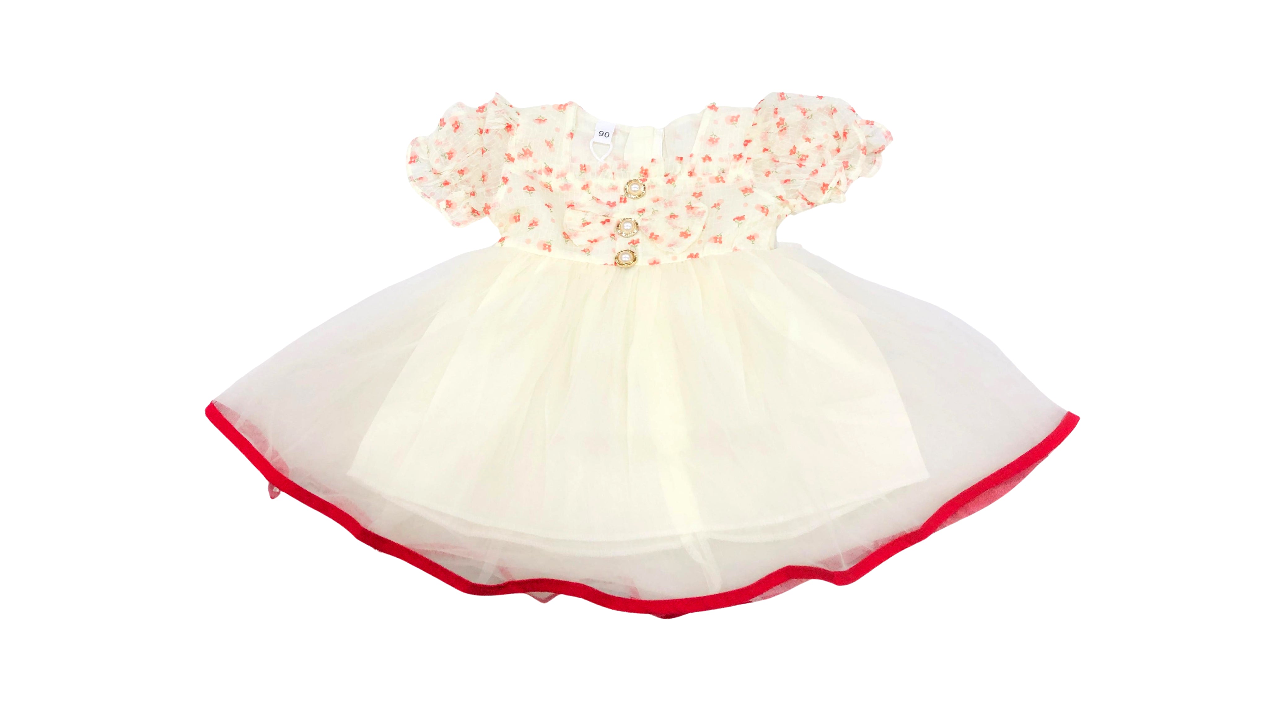Girls White & Red Net Frock