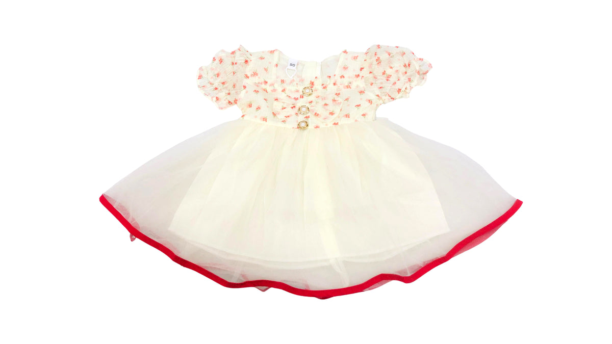Girls White & Red Net Frock