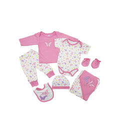 New Born Pink & White 6pcs Cotton Interlock