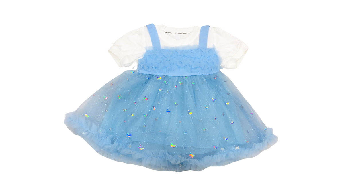 Girls Sky Blue Net Frock