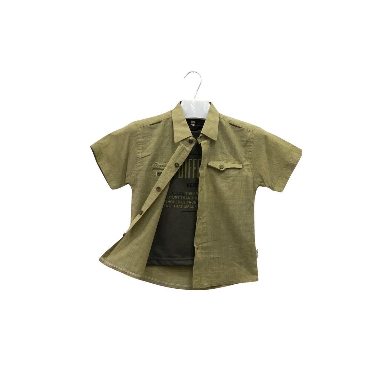 Boy's Khaki & Dark Green Shirt With Sando