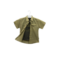 Boy's Khaki & Dark Green Shirt With Sando