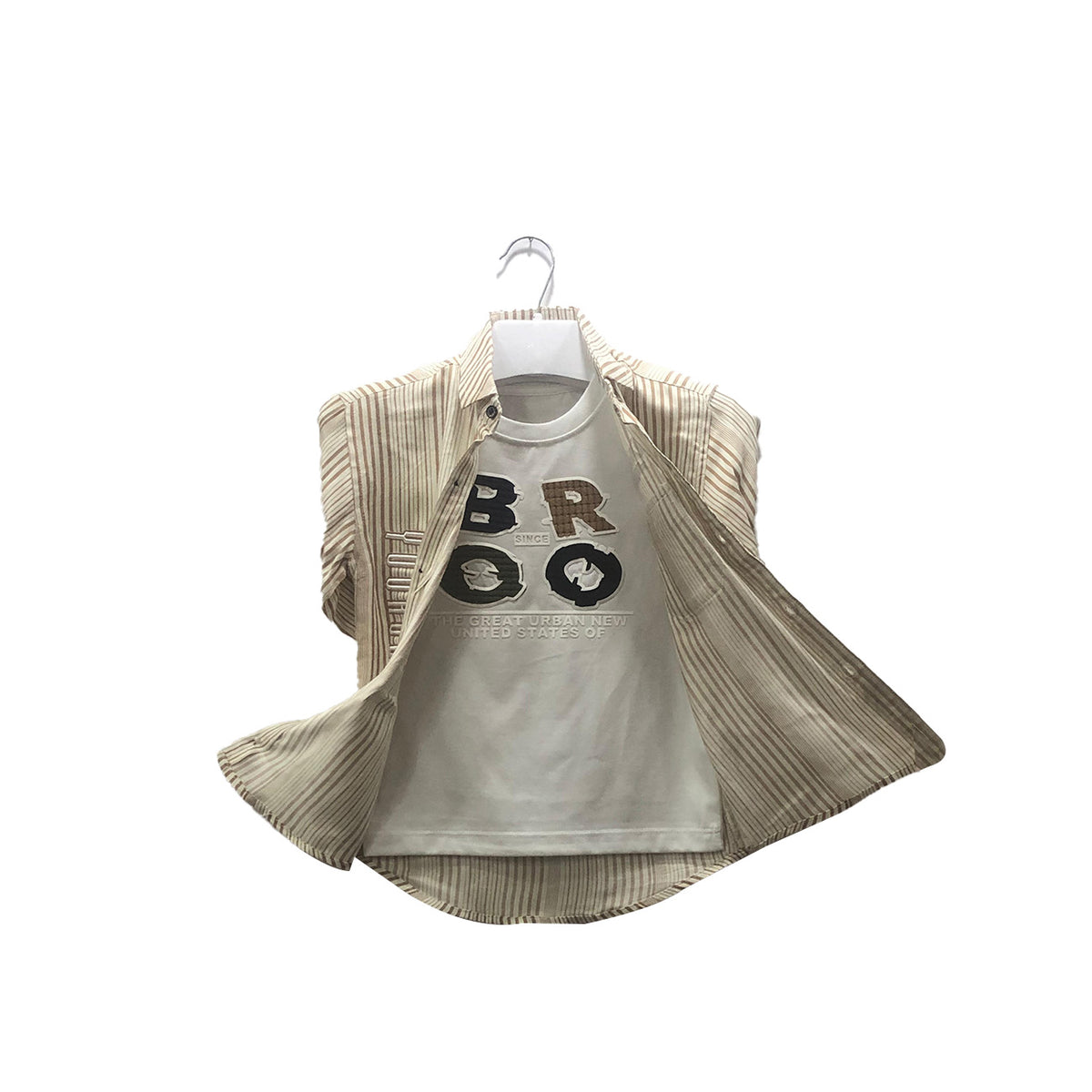 Boys Beige Shirt & White Sando