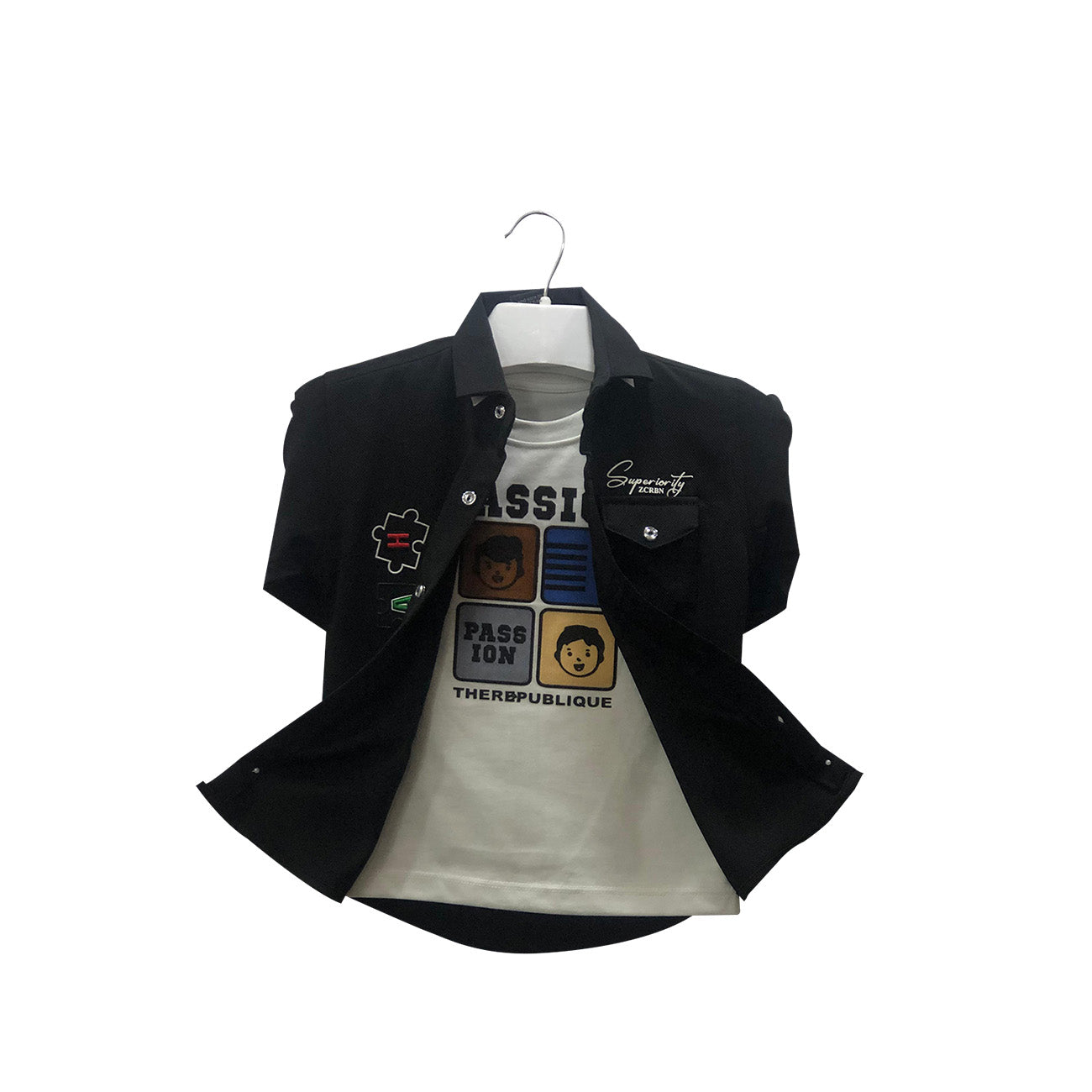 Boys Black Shirt & White Sando