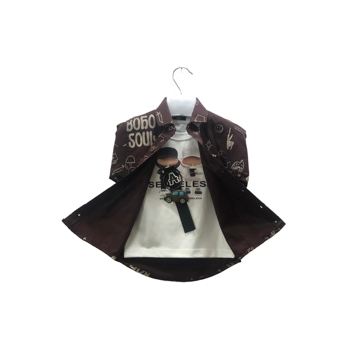 Boys Brown Shirt & White Sando