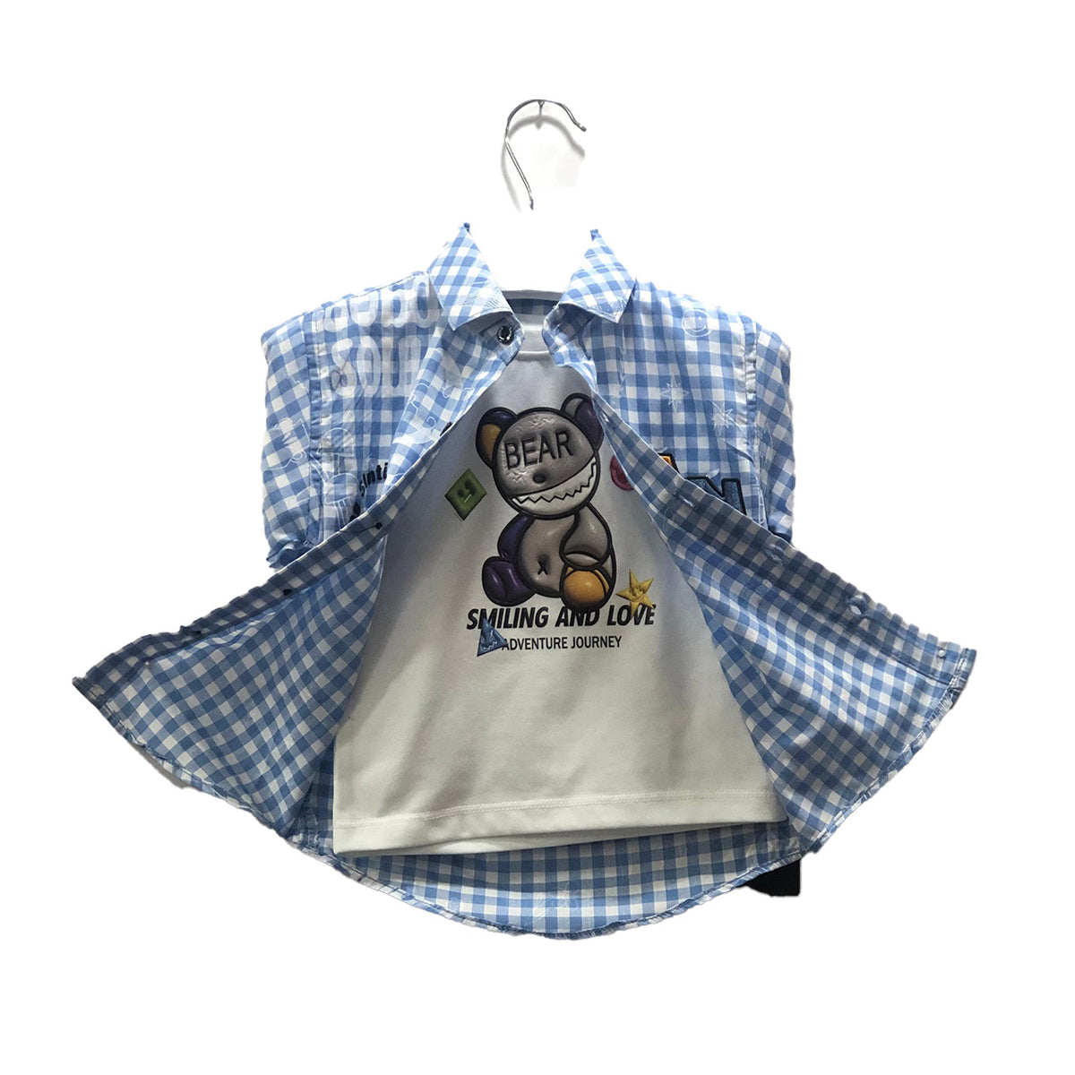 Boys Check Blue & Grey Sando Shirt