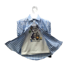 Boys Check Blue & Grey Sando Shirt