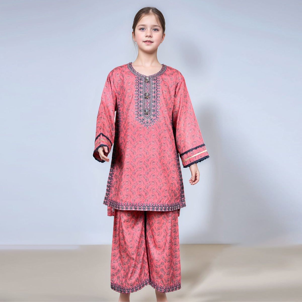 Girl's Pink Printed Lawn 