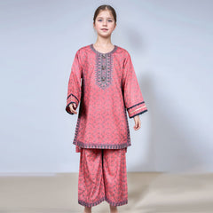 Girl's Pink Printed Lawn 