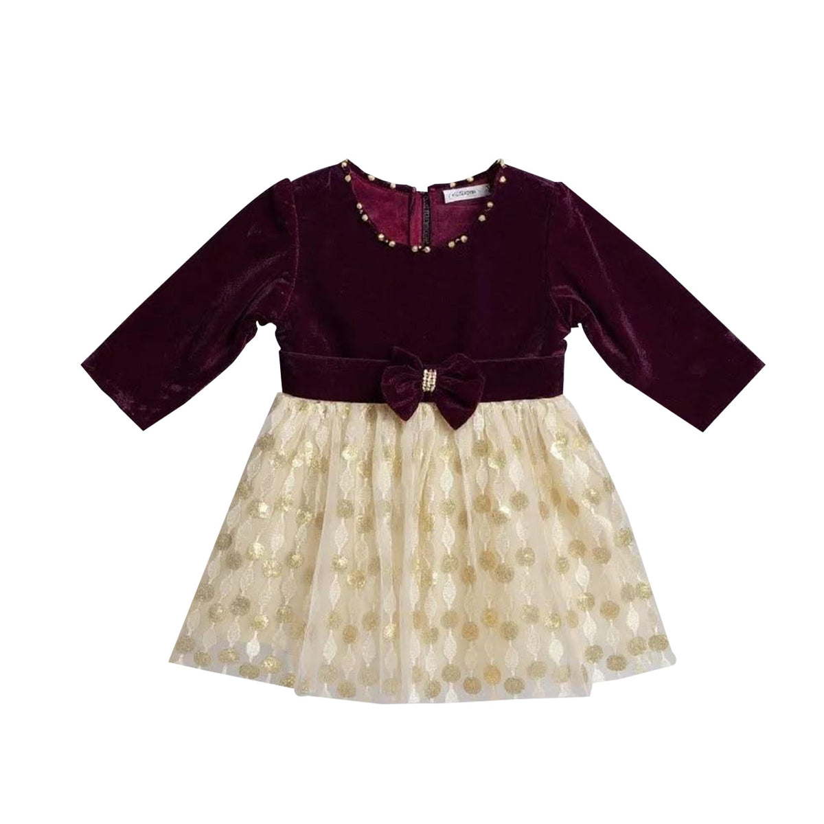 Newborn Girls Maroon Velvet Frock 