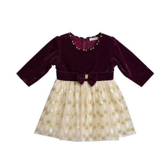 Newborn Girls Maroon Velvet Frock 